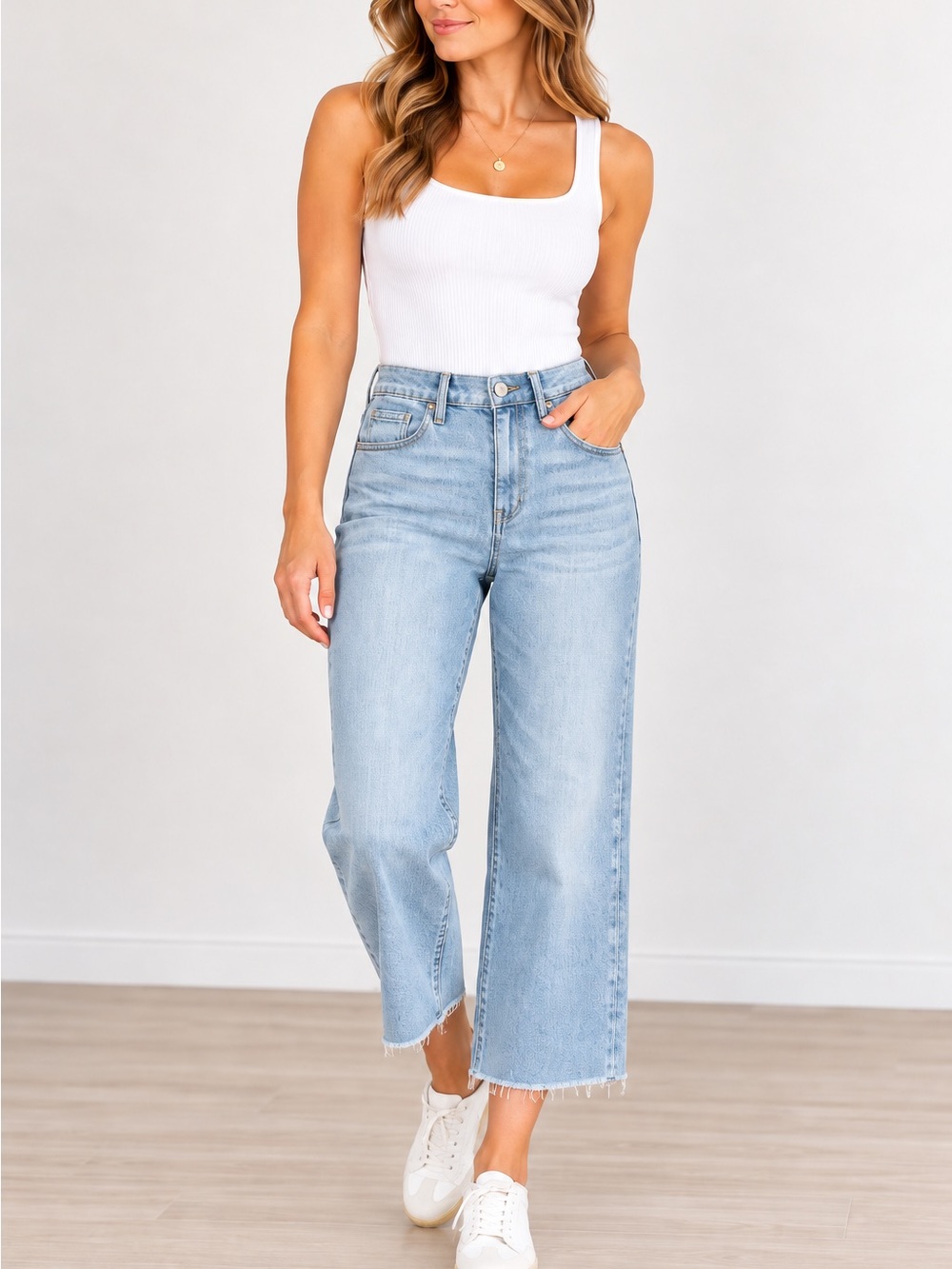 PAIGE Nellie High Rise Cropped Wide Leg Jeans Light Wash Size 25